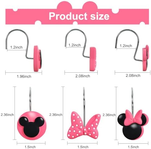 12-Piece Pink Mouse Shower Curtain Hooks - Image 4