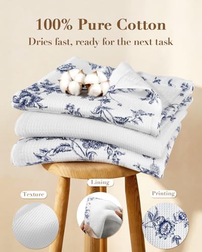 Miss Adola 3pcs Cotton Waffle Kitchen Towels, Toile Print - Image 3