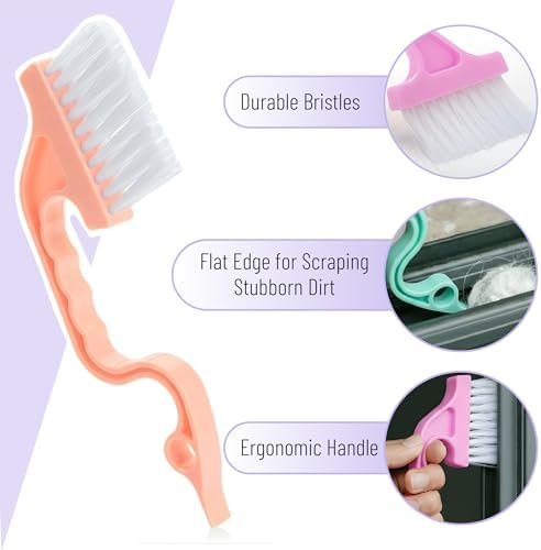 Slick- Window Track Cleaning Brush, 4 Pack, Pastel Colors Ergonomic Handle - Image 3