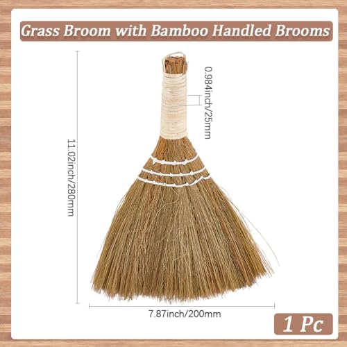 GORGECRAFT 11 Inch Small Whisk Brush Broom Grass Natural Handle Bamboo - Image 2