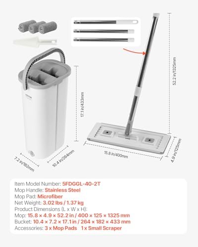 VEVOR Mop and Bucket with Wringer Set, Wet & Dry Use, Flat Mop and Bucket - Image 7