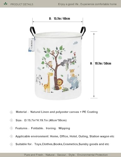 Round Tree Animal Print Waterproof Collapsible Laundry Hamper - Image 2