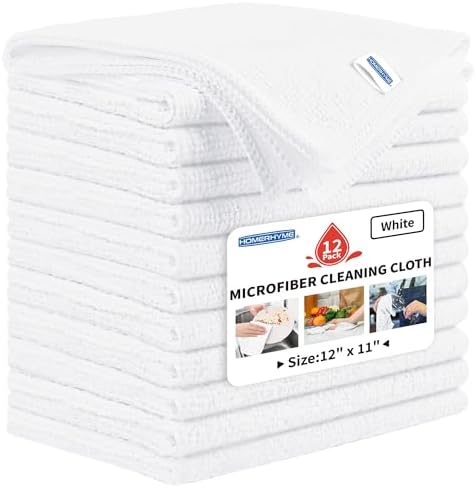Microfiber Cleaning Cloth, 12 Pack White Cleaning Rags, Reusable Microfiber by HOMERHYME