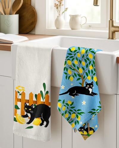 Miss Adola Flour Sack Kitchen Towels Set of 4, Lemon Grove Cat - Image 2