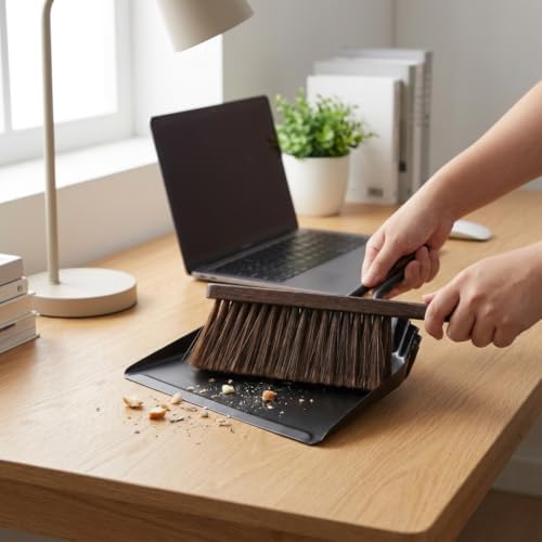 Dust Pan and Brush Set, Handheld Angled Dustpan and Wooden Broom Set, - Image 7