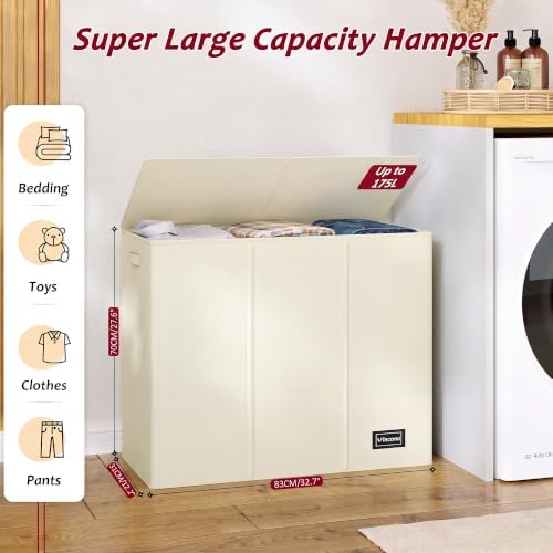 175L Laundry Hamper 3 Section, Large Laundry Hamper - Image 2