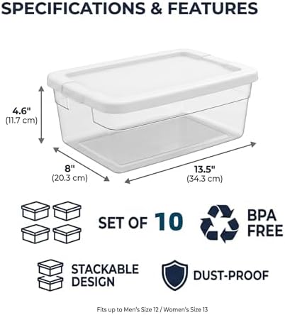 Storage Bins with Lids, 10 Pack 6 Qt Clear Plastic Stackable Shoe Boxes - Image 4
