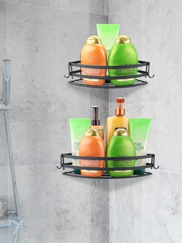 Corner Shower Caddy Shelves, 2 Pack Black Stainless Steel Organizer - Image 2