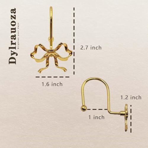 Gold Bow Shower Curtain Hooks, 12 Pack Coquette Bathroom Decor, Decorative - Image 4
