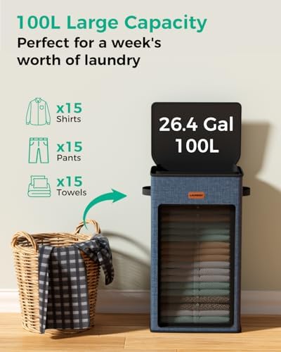 100L Laundry Hamper with Lid, Sturdy Clothes Hamper Heavy-Duty Laundry Basket - Image 3