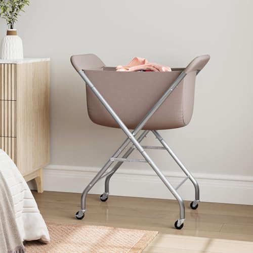 ELYKEN Laundry Basket with Wheels, Collapsible Laundry Hamper, Camel Brown - Image 2