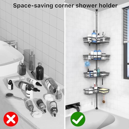 KEGII Corner Shower Caddy Tension Pole, Bathroom Rack, Dark Gray - Image 6