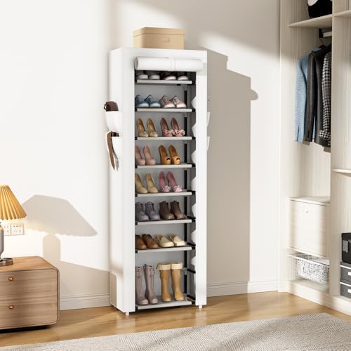 VILICK Shoe Rack with Cover Narrow Shoe Rack Organizer with 4 Side Pockets 10 - Image 7