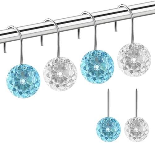 12PCS Teal Decorative Shower Curtain Hooks, Teal Bathroom Decor by Gosuoa