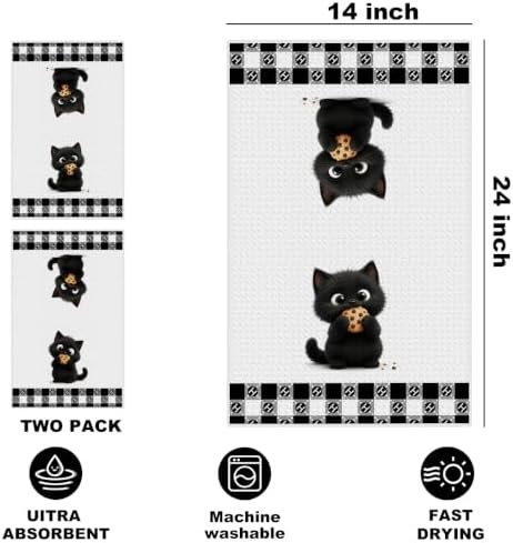 Jztco 2 Pcs Cute Cat Kitchen Towels, Cat Gifts Reusable Hand Towels-1 - Image 2