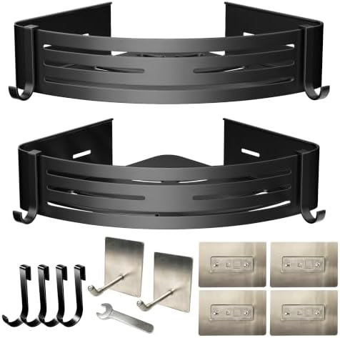 Black Adhesive Corner Shower Caddy 2-Pack, Triangular Shelves by PHXGrove
