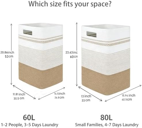 Rectangular Cotton Rope Laundry Hamper 60L Foldable Basket - Image 7