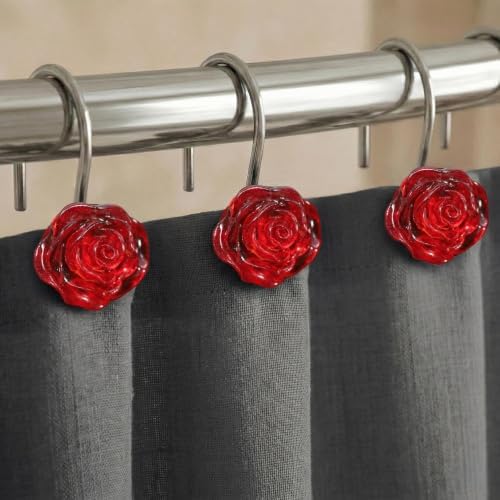 Red Rose Shower Curtain Hooks: Cute Flower Bathroom Curtain Rings - Image 2