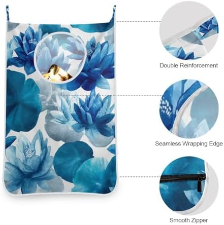 Ink Blue Lotus Flower Hanging Laundry Hamper Door Hampers Bag Basket - Image 5