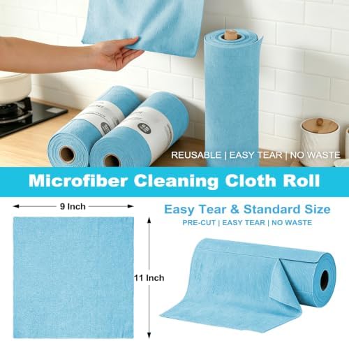 Puomue 55 Pack Microfiber Cleaning Cloth Roll, Tear Away Reusable Paper Towels - Image 2
