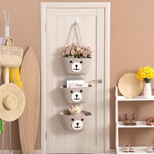Bear Nursery Decor Teddy Bear Hanging Basket Cotton Rope Woven Wall Storage - Image 5