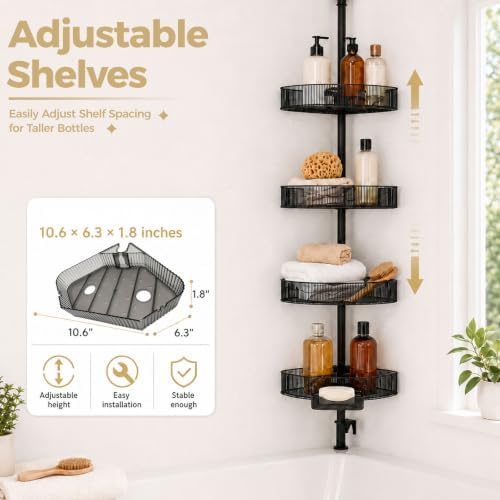 Corner Shower Caddy, Adjustable 4-Tier Rustproof Bathroom Organizer Shelves - Image 4