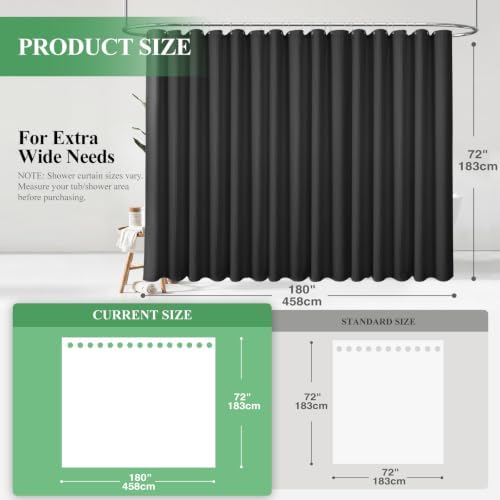 Dynamene Extra Wide Waffle Shower Curtain 256 GSM Fabric 180x72 Black - Image 2