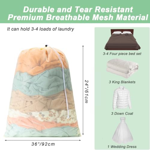 2 Pack Mesh Travel Laundry Bag 24" x 36"Extra Large Dirty Clothes Organizer - Image 2
