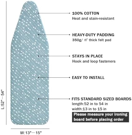 Ironing Board Cover and Pad Standard Size 15" x 54", 3 Pairs of Hook and Loop - Image 2