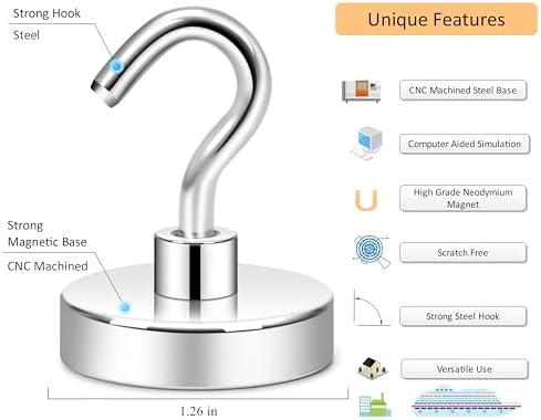 Neosmuk Magnetic Hooks, 130lb Heavy Duty, 10 Pack - Image 6
