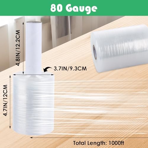 DAJAVE 8 Pack 5" Stretch Wrap Rolls 1000ft 80 Gauge Industrial Shrink Wrap - Image 2