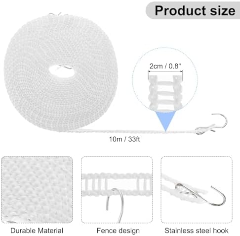 uxcell Windproof Clothesline, 10M 33ft Plastic Non-Slip Clothes Drying Rope - Image 2