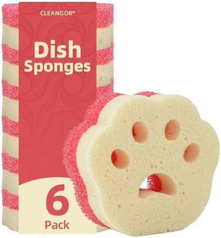 CLEANGOR 6Pcs Scrub Sponges, Dual-Sided Temperature-Controlled Dish Sponges by Cleangor