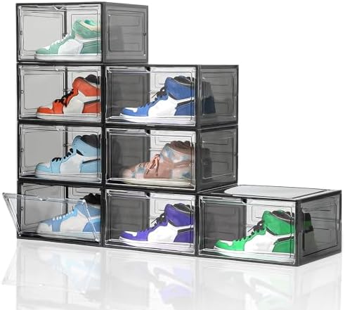 Attelite Large Shoe Boxes 8 Pack Drop Side Shoe Storage Containers Black by Attelite
