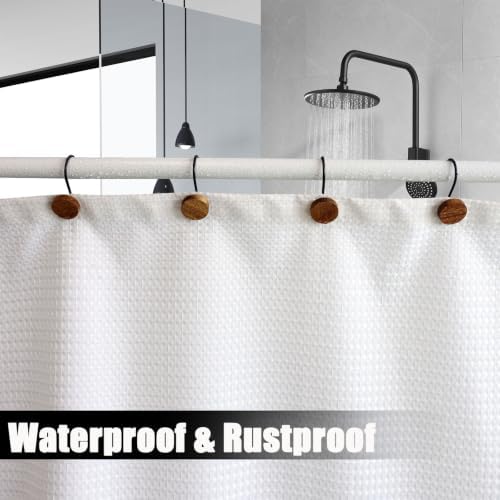 Shower Curtain Hooks, Wood Decorative Shower Curtain Rings, Modern Round Log - Image 5