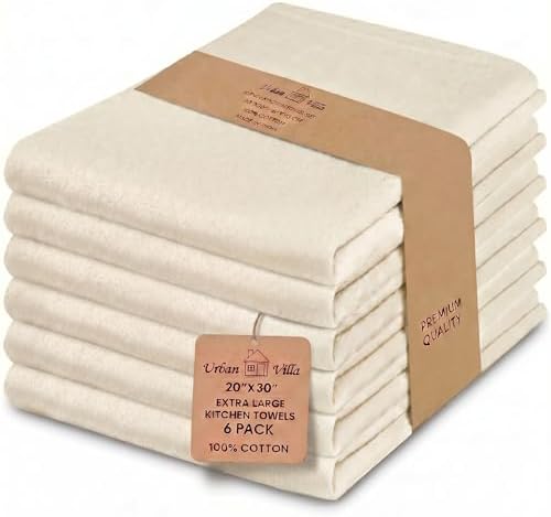 Urban Villa Kitchen Towels Cotton Dish Towels 20”x30” Ivory by CottonTrends