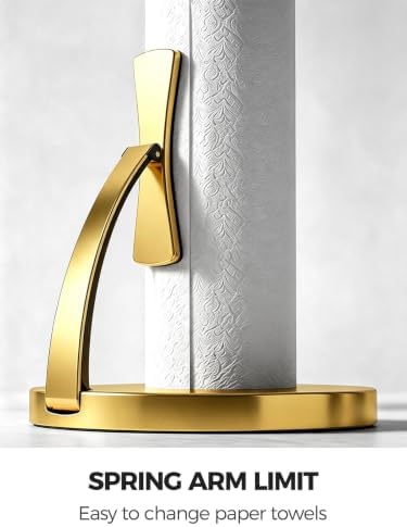 VEHHE Gold Paper Towel Holder Countertop, One Hand Tear, EVA Weighted Base - Image 5
