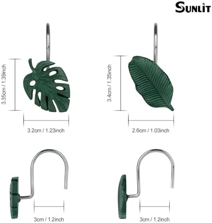 Tropical Leaf Decorative Shower Curtain Hooks Dark Green Botanical Shower - Image 5