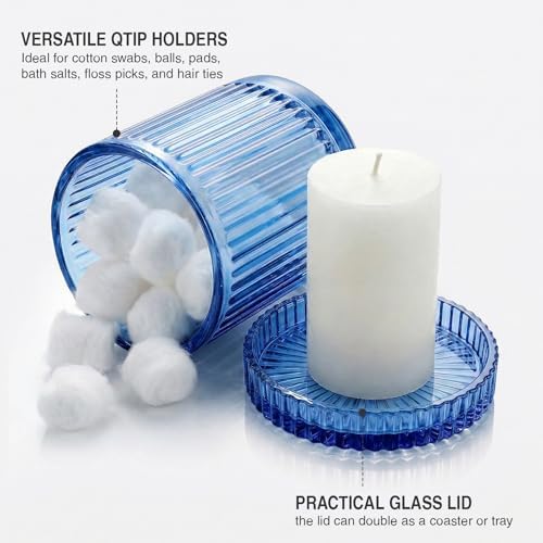 Navy Blue Thick Glass Bathroom Qtip Holder, 2 Pack - Image 3