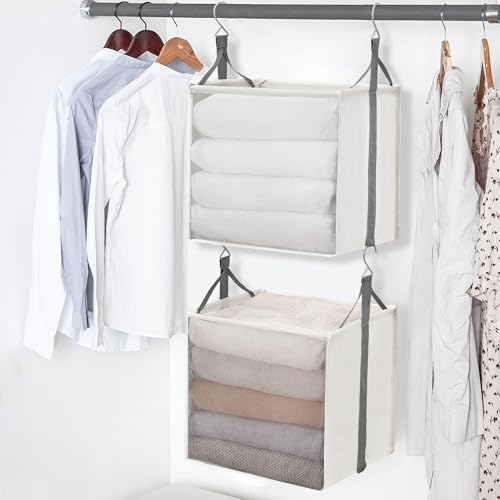 STORAGE MANIAC 2-Tier Hanging Closet Organizer, Fabric Storage Baskets - Image 6
