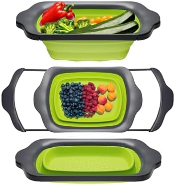 Comfify Green XL Collapsible Silicone Over Sink Colander – 6 Quart by Comfify