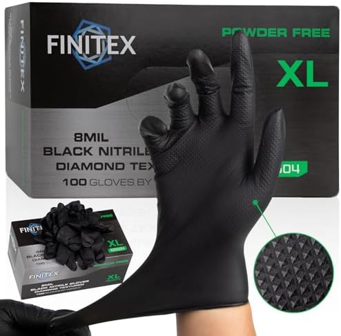 FINITEX Disposable Nitrile Diamond Texture Black 8mil Mechanic Gloves by FINITEX