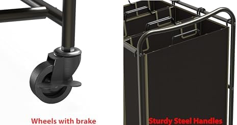 Simple Houseware Heavy Duty 3-Bag Laundry Sorter Rolling Cart - Image 4