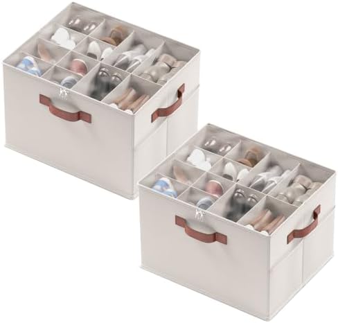 Ornavo Home Large Shoe Storage Organizer Bins 2 Pack, Foldable Linen by OrnavoHome