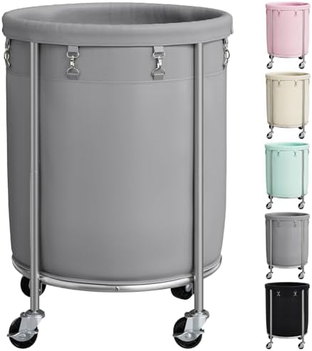 ELYKEN Laundry Basket with Wheels, Round Rolling Laundry Hamper by ELYKEN