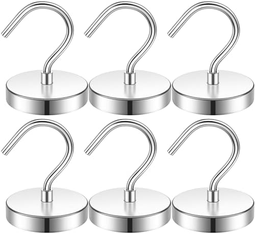 6 Pack Magnetic Hooks Large Opening, 100LBS Neodymium Magnet Hooks by Junarter