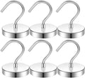 6 Pack Magnetic Hooks Large Opening, 100LBS Neodymium Magnet Hooks by Junarter