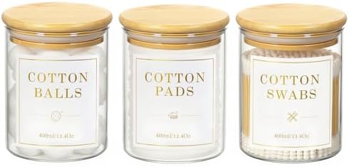 Luxspire 3 Pack Glass Qtip Holder Dispenser, 13.4 oz Cotton Swab Holder by Luxspire