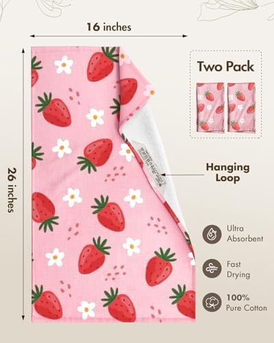 Miss Adola 2pcs Cotton Waffle Kitchen Towels, Strawberry - Image 4