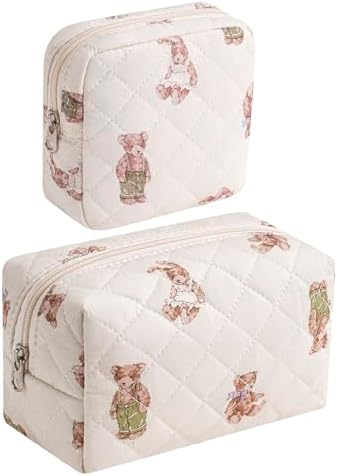 RSRSLEII 2 Pcs Quilted Cotton Makeup Bag Set, 20 Bear Set by RSRSLEII